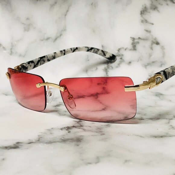 Men Women Sunglasses Red Lens Fashion Designer New Style Square Rimless Lentes - Picture 1 of 4